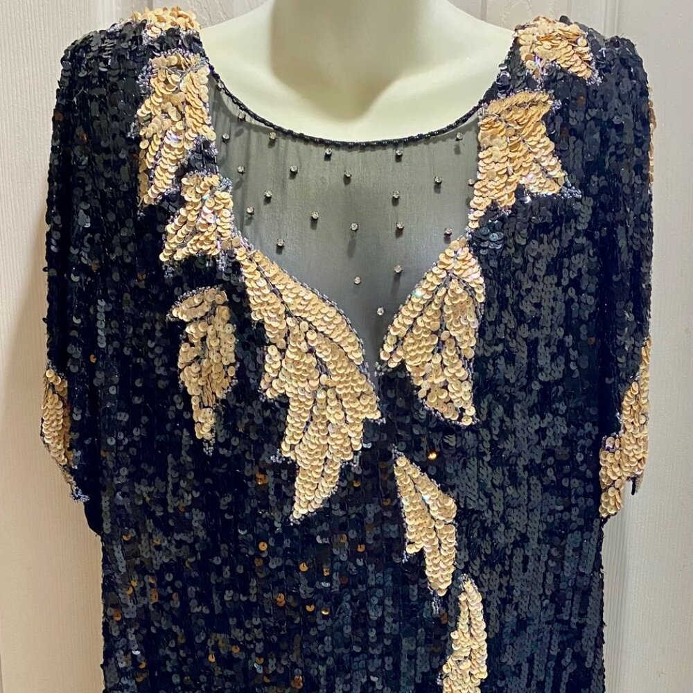 Sequence & Beaded Black Evening Dress ~ Size XXL